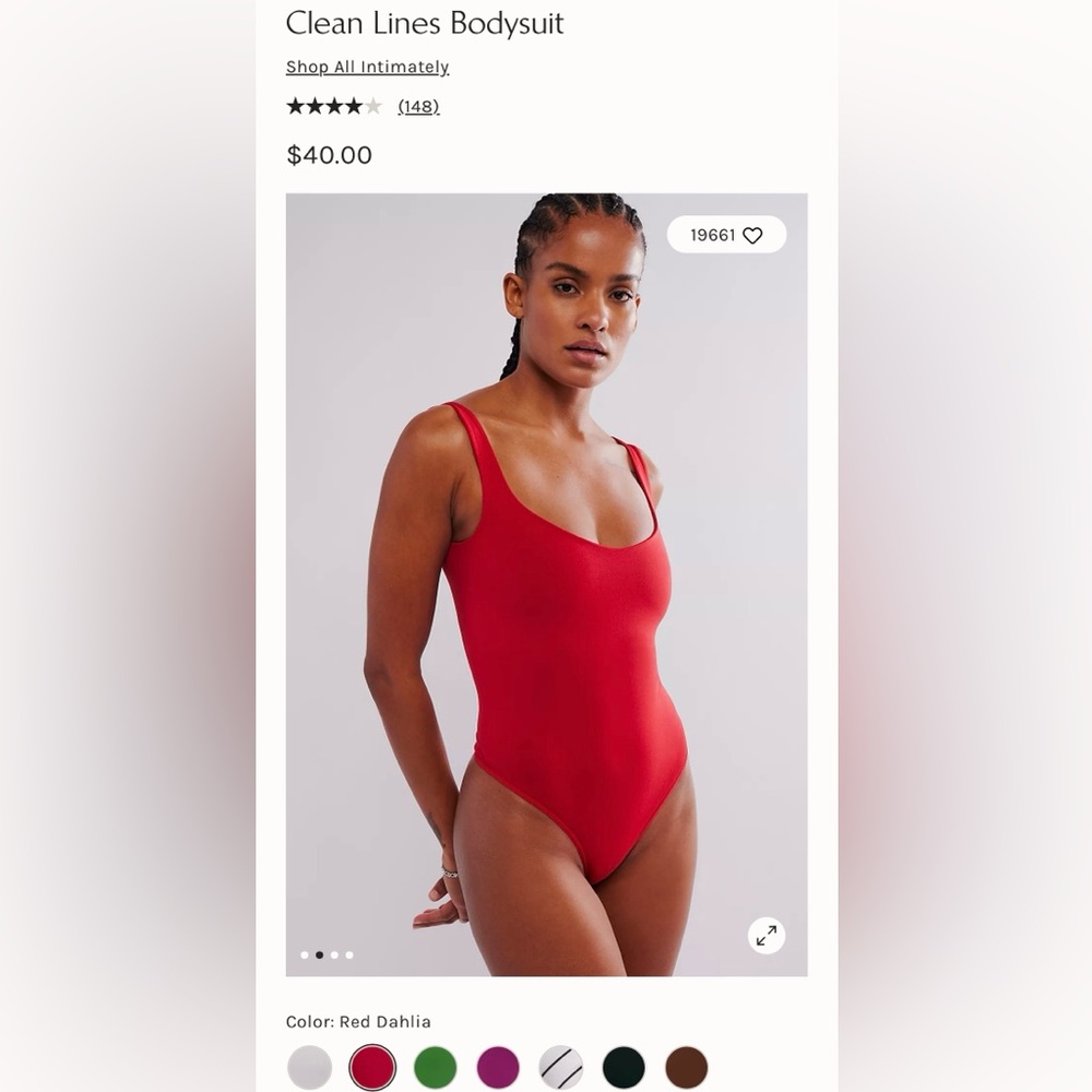Free People Intimately Red Clean lines bodysuit Size M/L